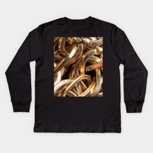 Solid Gold Links  3D Gold Chain Looks great on clothing apparel. Kids Long Sleeve T-Shirt